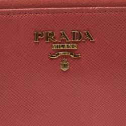 Pre Owned Prada Peach Saffiano Metal Leather Zip Around Wallet