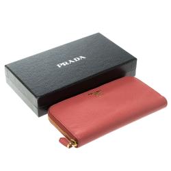 Pre Owned Prada Peach Saffiano Metal Leather Zip Around Wallet