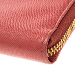 Pre Owned Prada Peach Saffiano Metal Leather Zip Around Wallet