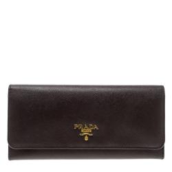 Pre Owned Prada Burgundy Saffiano Metal Leather Continental Wallet