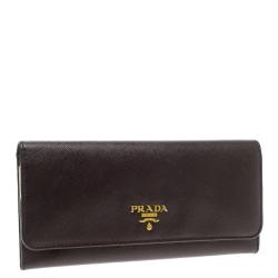 Pre Owned Prada Burgundy Saffiano Metal Leather Continental Wallet