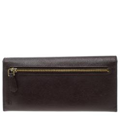 Pre Owned Prada Burgundy Saffiano Metal Leather Continental Wallet