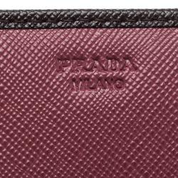 Pre Owned Prada Burgundy Saffiano Metal Leather Continental Wallet