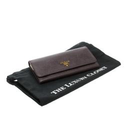 Pre Owned Prada Burgundy Saffiano Metal Leather Continental Wallet