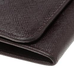Pre Owned Prada Burgundy Saffiano Metal Leather Continental Wallet