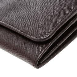 Pre Owned Prada Burgundy Saffiano Metal Leather Continental Wallet