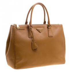 Pre Owned Prada Caramel Saffiano Lux Leather Large Double Zip Tote