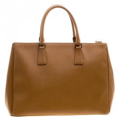 Pre Owned Prada Caramel Saffiano Lux Leather Large Double Zip Tote