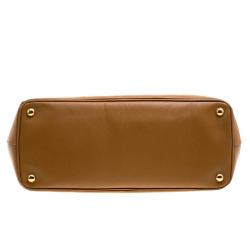 Pre Owned Prada Caramel Saffiano Lux Leather Large Double Zip Tote