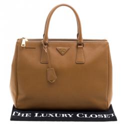 Pre Owned Prada Caramel Saffiano Lux Leather Large Double Zip Tote