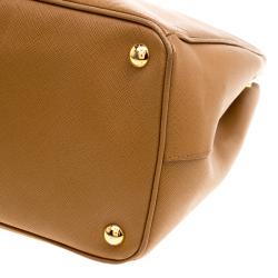 Pre Owned Prada Caramel Saffiano Lux Leather Large Double Zip Tote