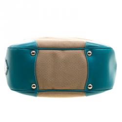 Pre Owned Prada Beige/Turquoise  Canvas and Leather Hobo