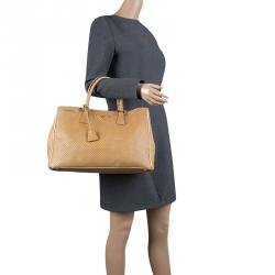 Pre Owned Prada Caramel Perforated Saffiano Lux Leather Large Gardener's Tote