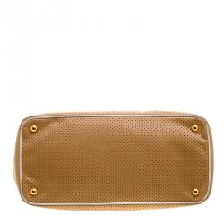 Pre Owned Prada Caramel Perforated Saffiano Lux Leather Large Gardener's Tote