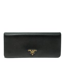 Pre Owned Prada Black Saffiano Metal Leather Continental Wallet