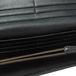 Pre Owned Prada Black Saffiano Metal Leather Continental Wallet