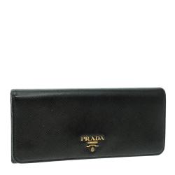 Pre Owned Prada Black Saffiano Metal Leather Continental Wallet