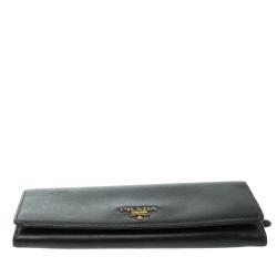 Pre Owned Prada Black Saffiano Metal Leather Continental Wallet