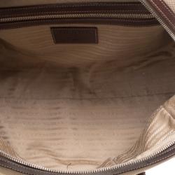 Pre Owned Prada Beige/Brown Canvas and Leather Push Lock Satchel