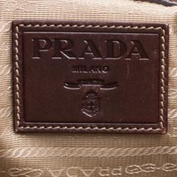 Pre Owned Prada Beige/Brown Canvas and Leather Push Lock Satchel
