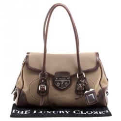 Pre Owned Prada Beige/Brown Canvas and Leather Push Lock Satchel