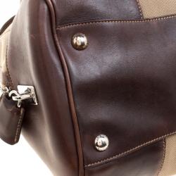 Pre Owned Prada Beige/Brown Canvas and Leather Push Lock Satchel