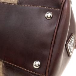 Pre Owned Prada Beige/Brown Canvas and Leather Push Lock Satchel
