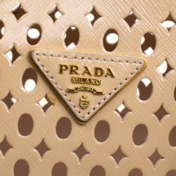 Prada Beige Perforated Patent Leather Bowling Bag