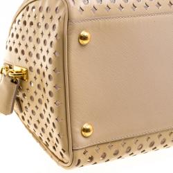 Prada Beige Perforated Patent Leather Bowling Bag