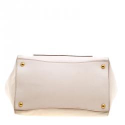 Pre Owned Prada Off White Vitello Leather Phenix Front Pocket Tote