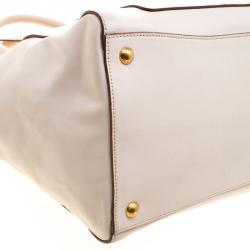 Pre Owned Prada Off White Vitello Leather Phenix Front Pocket Tote