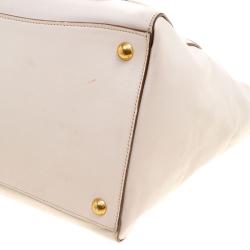 Pre Owned Prada Off White Vitello Leather Phenix Front Pocket Tote