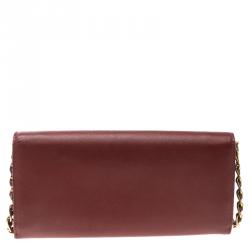 Pre Owned Prada Red Saffiano Metal Leather Wallet on Chain