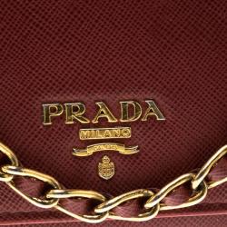 Pre Owned Prada Red Saffiano Metal Leather Wallet on Chain