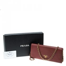 Pre Owned Prada Red Saffiano Metal Leather Wallet on Chain