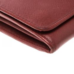 Pre Owned Prada Red Saffiano Metal Leather Wallet on Chain