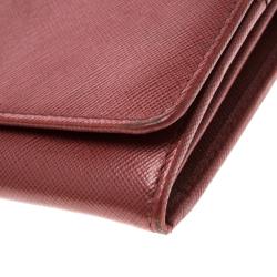 Pre Owned Prada Red Saffiano Metal Leather Wallet on Chain