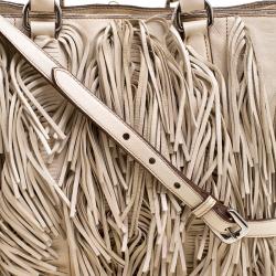 Pre Owned Prada Beige Leather Fringe Tote