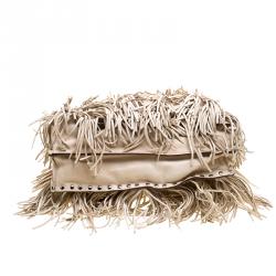 Pre Owned Prada Beige Leather Fringe Tote