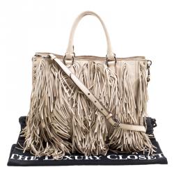 Pre Owned Prada Beige Leather Fringe Tote