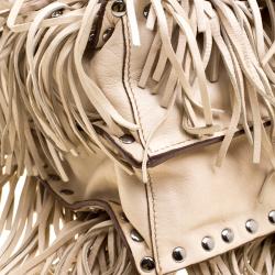 Pre Owned Prada Beige Leather Fringe Tote