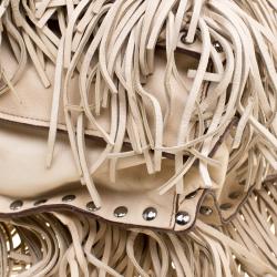 Pre Owned Prada Beige Leather Fringe Tote