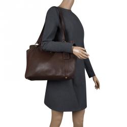 Pre Owned Prada Brown Vitello Daino Leather Shopper Tote