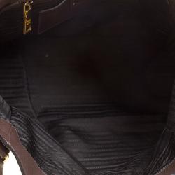 Pre Owned Prada Brown Vitello Daino Leather Shopper Tote