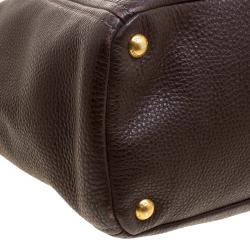 Pre Owned Prada Brown Vitello Daino Leather Shopper Tote