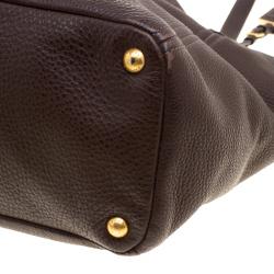 Pre Owned Prada Brown Vitello Daino Leather Shopper Tote