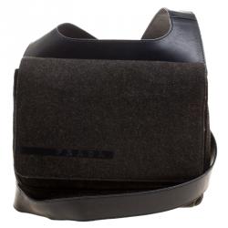 Pre Owned Prada Black Tweed and Leather Crossbody Bag