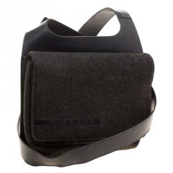 Pre Owned Prada Black Tweed and Leather Crossbody Bag