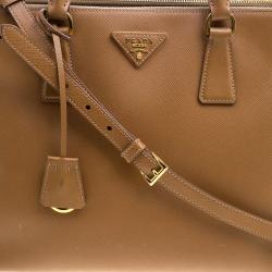 Prada Brown Saffiano Lux Leather Medium Double Zip Tote