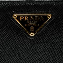 Pre Owned Prada Black Saffiano Leather Zip Around Compact Wallet